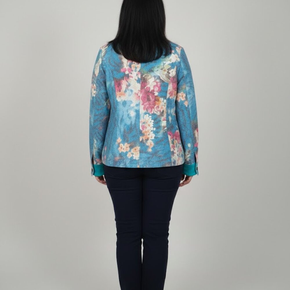 Kaktus Sportswear Women’s Large Floral Jacquard Jacket - Teal/Pink Resort Wear - Picture 2 of 8